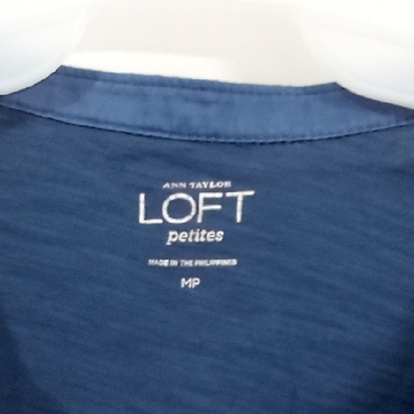 LOFT Navy Ruffle Front Shirt - Picture 3 of 5